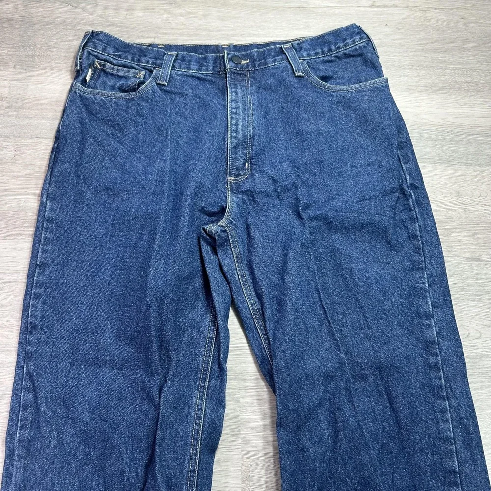 Carhartt FR FRB004 Jeans Mens 38x36 Blue Relaxed Straight FR Cotton Denim Pants